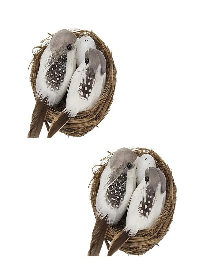 DPWOUM 2Pcs Simulation Bird Nest with Bird and Eggs Decor,Fake Foam Feather Birds,Artificial Birds,for DIY Craft Tree Decoration Artificial Plants and Flowers,Home Decor for Garden Yard Home Party Easter - Image 1